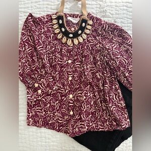 ba&sh Burgundy and Ivory Print Blouse